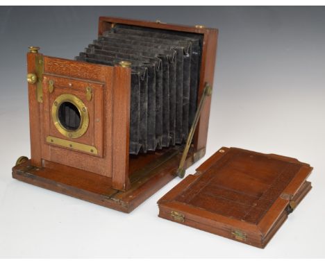 E&amp;T Underwood Birmingham folding mahogany vintage plate camera, together with a film holder