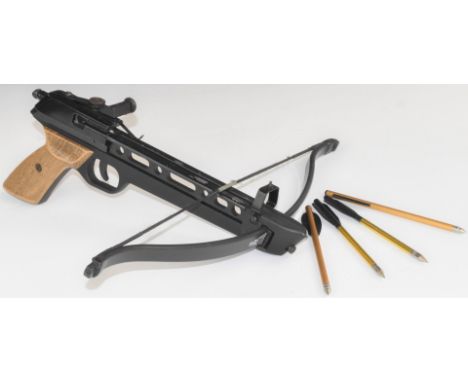 Barnett Trident crossbow with shaped and chequered grips, adjustable sights and four bolts.&nbsp;