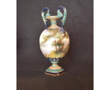 A Very Nice Hand Painted Two Handled Royal Worcester Hadleys Vase, signed  Powell (9'' High)