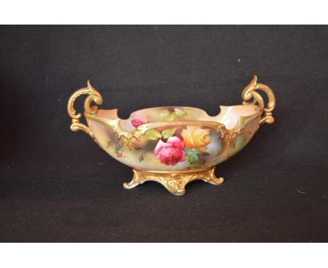 A Very Fine Two Handled Royal Worcester Hand Painted Bowl, Signed Hood (9.5" wide)