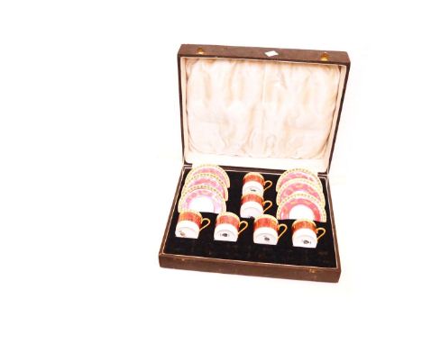 A Cased Set of Coffee Cans and Saucers