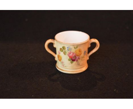 A Small Royal Worcester Hand Painted Two Handled Cup