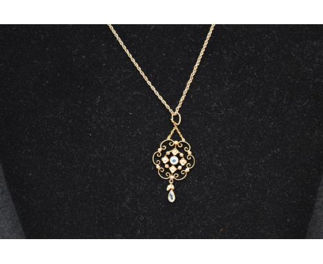 A Very Nice Victorian 15ct Gold Aquamarine and Pearl Pendant and Chain