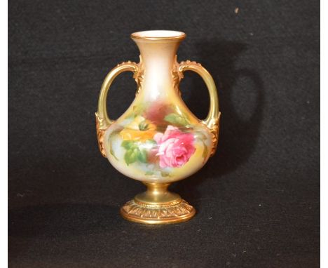 A Fine Royal Worcester Two Handled Hand Painted Vase (5.5" high)