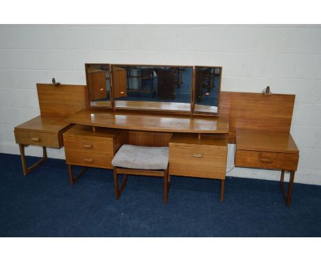 A G PLAN QUADRILLE TEAK TWO PIECE BEDROOM SUITE, comprising a dressing table with two drawers and a 5ft headboard/bedside fla