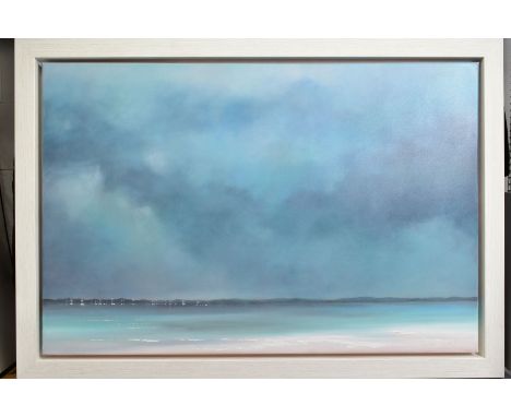 CLAIRE GROSE (BRITISH CONTEMPORARY) 'CHICHESTER HARBOUR, RAIN COMING' an impressionist coastal seascape, signed bottom right,