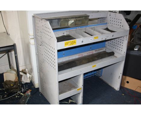 A METAL WORKSHOP SHELF/WORKSTATION, width 106cm x height 110cm