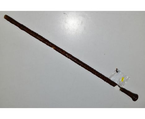 A LEATHER BOUND SWORD STICK, possibly Indian origin, blade length 56cm, overall length 90cm, (condition:- the leather binding