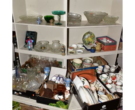 SIX BOXES AND LOOSE CERAMICS to include Woods &amp; Sons 'Spring Fields' tea wares, assorted mugs, plates, kitchen wares, Coa