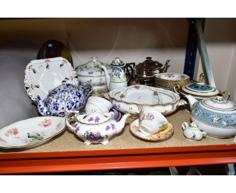 A GROUP OF ASSORTED CHINA to include Wedgwood 'Florantene' tea pot, Hammersley Victorian Violets tea pot, Royal Doulton coffe