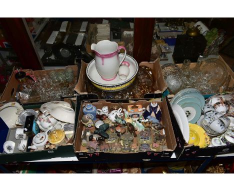 SIX BOXES AND LOOSE OF CERAMICS AND GLASSWARE, to include novelty tea pots, circa 1960's, lemonade glasses, pressed glassware