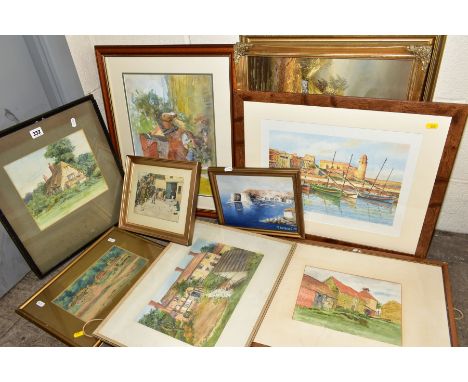 PAINTINGS AND PRINTS to include early 20th century rural watercolours by Ida Kay, unsigned watercolour of a blacksmith shoein