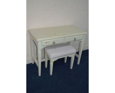 A MODERN DRESSING UNIT with two drawers, width 120cm x depth 50cm x height 76cm and a stool (2)