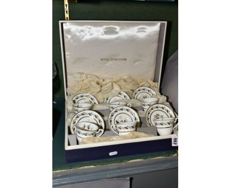 A BOXED ROYAL WORCESTER TEA SET IN BERNINA PATTERN, comprising six tea cups and six saucers in display box