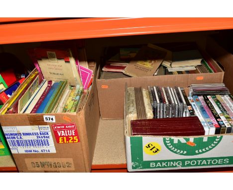 THREE BOXES OF BOOKS, MAPS AND DVD'S, including Rupert Annuals, Ordnance Survey Maps, childrens books etc (the DVD's include 