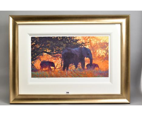 ROLF HARRIS (AUSTRALIAN 1930) 'BACKLIT GOLD' a limited edition print of Elephants 58/195, signed to lower margin, with certif