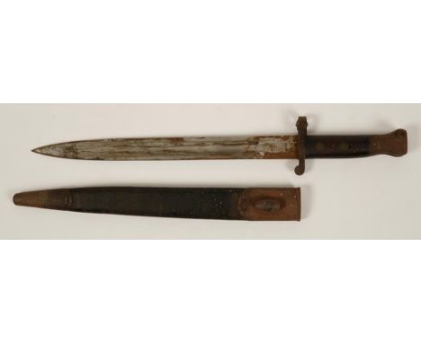 A FIRST WORLD WAR BAYONET with leather scabbard, the blade impressed "Mole", 44cm.