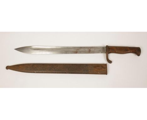 A GREAT WAR GERMAN BAYONET, impressed on blade and scabbard "Waffenfabrik Mauser-A.G. Oberndorfa.N.", 52cm.