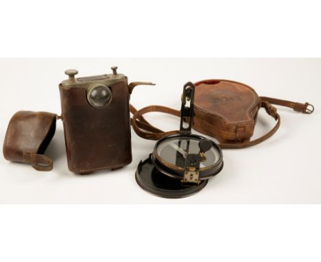 A LACQUERED BRASS OPTICAL INSTRUMENT with compass, by T. Cooke & Sons Ltd, No. 3071, in original leather case, and an early 2