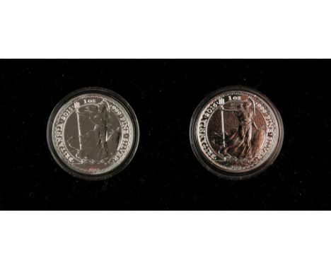 GREAT BRITAIN, MIXED COINS. "The 2015 and 2016 United Kingdom Silver Britannia Pair", contained in a resentation box with cer