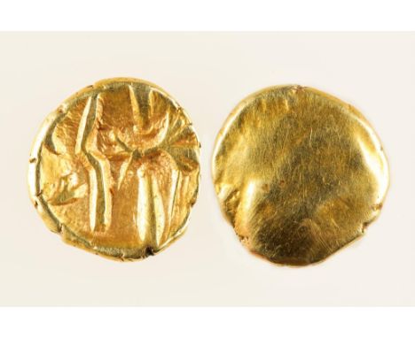 CELTIC. AV QUARTER STATER, MID-1ST CENTURY A.D. Trophy type. Obv: Trophy design. Rev: Blank. c.1.4g, VF. (1 coin)