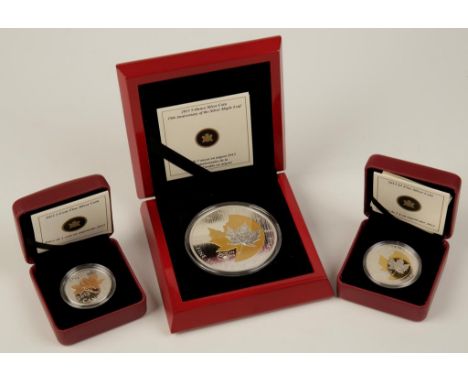 CANADA, MIXED COINS. Fine Silver 5 Ounce 25th Anniversary coin, 1988-2013, contained in a presentation box with certificate, 