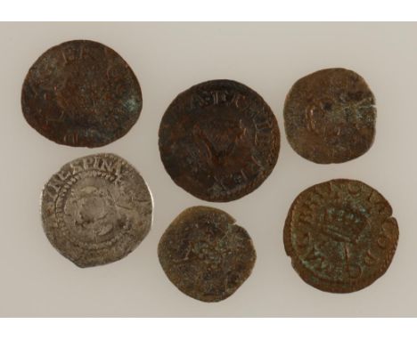JAMES I, 1603-25. AR Penny. And a selection of Rose and Harp Farthings. (6 coins)