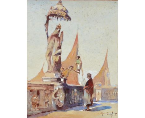 †MARIUS HUBERT-ROBERT (1885-1966) CHIOGGIA; THE ACROPOLIS  a pair, both signed, inscribed on the mount, watercolour, 41 x 29.