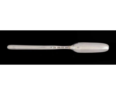 A GEORGE II SILVER MARROW SCOOP maker's mark rubbed, London 1758, 1oz 9dwts ++Light wear, the back lightly engraved with init