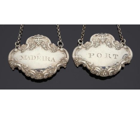 A PAIR OF GEORGE III SILVER WINE LABELS  MADEIRA and PORT, 6.5cm w, by Digby Scott and Benjamin Smith, London 1803, 1oz 7dwts