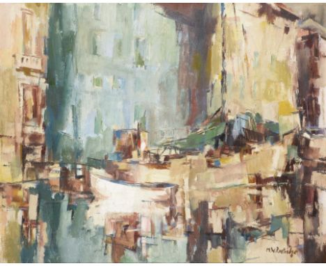 MAURICE WILLIAM PARTRIDGE (1913-1973) PIRAN SLOVENIA  signed, inscribed on the overlap  PIRAN HARBOUR, JUGOSLAVIA, 60 x 75cm 