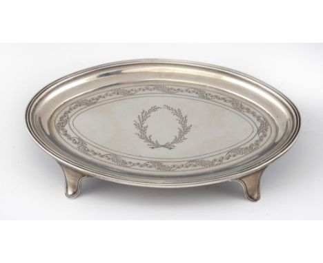 A GEORGE III SILVER ENGRAVED TEAPOT STAND  with reeded rim and feet, 16cm w, by John Emes, London 1799, 4ozs 6dwts ++A fine e