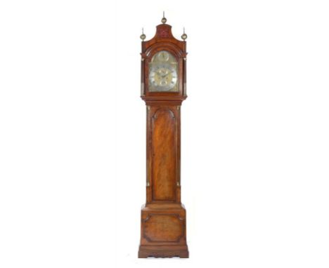 A GEORGE III MAHOGANY EIGHT DAY LONGCASE CLOCK, ROBERT SAMPSON WESTMINSTER, C1970  the 12inch brass breakarched dial with mat