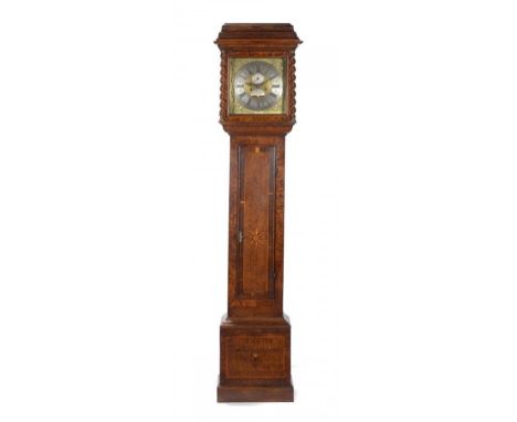 A GEORGE I WALNUT EIGHT DAY LONGCASE CLOCK, JOHN GLAZEBROOK, MANSFIELD, C1725  30cm brass dial with matted centre, date secto