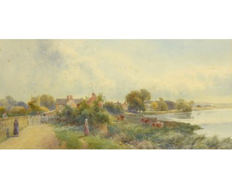 FRANK GRESLEY (1855-1936) SWARKESTONE  signed, watercolour, 21 x 43.5cm ++Some sporadic light foxing and spots of treated fox