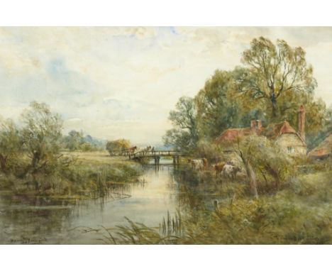 HENRY JOHN KINNAIRD (1861-1929) NEAR READING  signed and inscribed Thames Backwater near Reading, watercolour, 34 x 51cm ++So