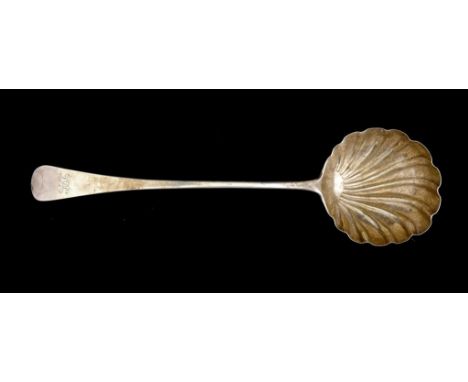 A GEORGE III SILVER SOUP LADLE  Old English pattern with shell bowl, maker's mark poorly struck, London 1762, 7ozs 8dwts ++Li