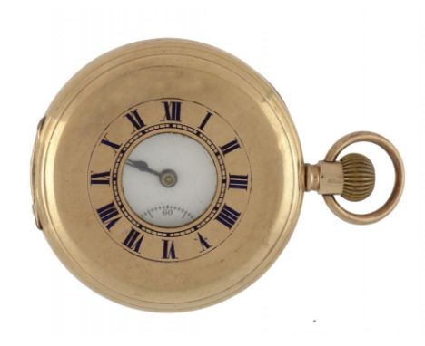 A  9CT GOLD HALF HUNTING CASED KEYLESS LEVER WATCH, THOMAS RUSSELL & SON   No161165, with three quarter plate movement and en