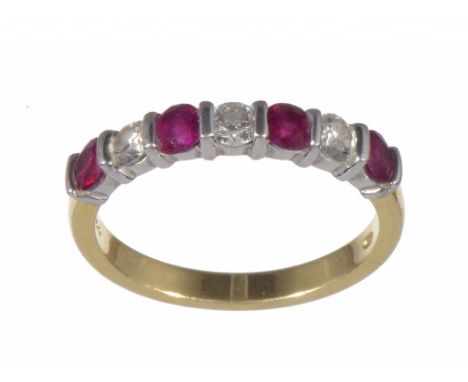 A RUBY AND DIAMOND  RING  in 18ct gold, 3.5g, size M ½ ++Satisfactory second hand condition