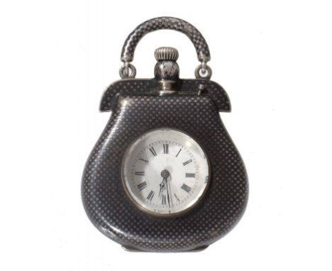 AN AUSTRO HUNGARIAN SILVER AND NIELLO BAG NOVELTY PENDANT CYLINDER WATCH, C1900  with keyless cylinder movement, 6cm, case ma