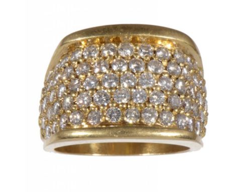 A DIAMOND  RING pave set in gold with fluted shoulders, unmarked, 19g, size P½  ++Second hand condition with many fine light 