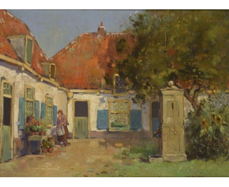 †JAN KNIKKER (1889-1957) A SUNNY COURTYARD  signed, oil on canvas, 28.5 x 38.5cm ++In good condition, the varnish requiring a