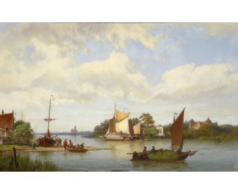HENDRIK BAREND KOEKKOEK (1836-1909) SCENE ON A DUTCH CANAL  signed ( H Koekkoek fecit) and dated 1859, oil on canvas, 54 x 86
