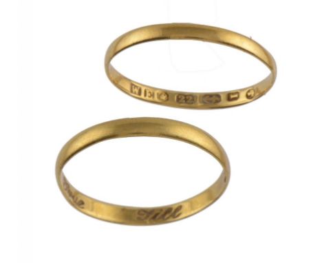 A GEORGIAN  22CT GOLD POSY RING  inscribed True til Death,  by Thomas Young [London] 1825 and a 22ct gold wedding ring, 2.3g,