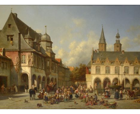 JACQUES FRANCOIS JOSEPH CARABAIN (1834-1933) THE MARKET PLACE GOSLAR WITH THE HOTEL KAISERWORTH signed and dated 1860, indist