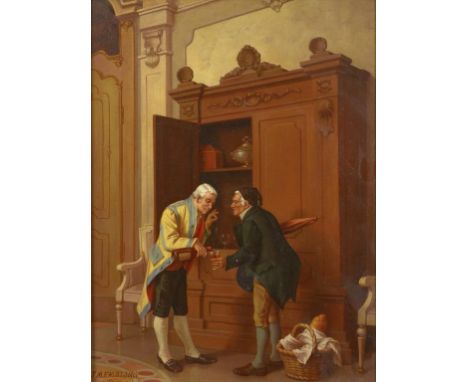 JACOB MEMBLING (1853-1928) JUST A DROP MORE signed and inscribed Wien, oil on panel, 38 x 28.5cm ++In fine condition, the sup