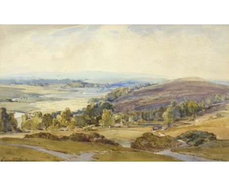 SIR FRANCIS CARRUTHERS GOULD (1844-1925) EXTENSIVE LANDSCAPE WITH A MEANDERING RIVER  signed, watercolour, 27 x 44.5cm ++Some