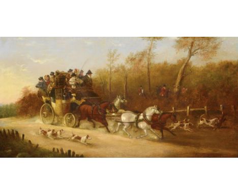 JOHN CHARLES MAGGS (1819-1896) AN INCIDENT ON THE ROAD  signed, oil on canvas, 34 x 67cm ++Lined with some localised overpain