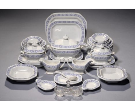 A STAFFORDSHIRE EARTHENWARE MINIATURE DINNER SERVICE, C1850  transfer printed in lilac-blue with chain border, the service in