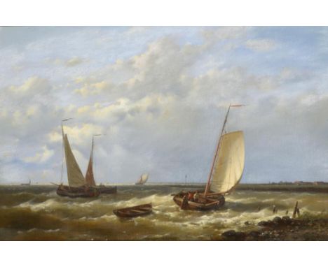ABRAHAM HULK THE ELDER (1813-1897) A FRESH BREEZE; SUNSET ON THE ZUIDER ZEE  a pair, both signed, oil on canvas, 29 x 44cm (2